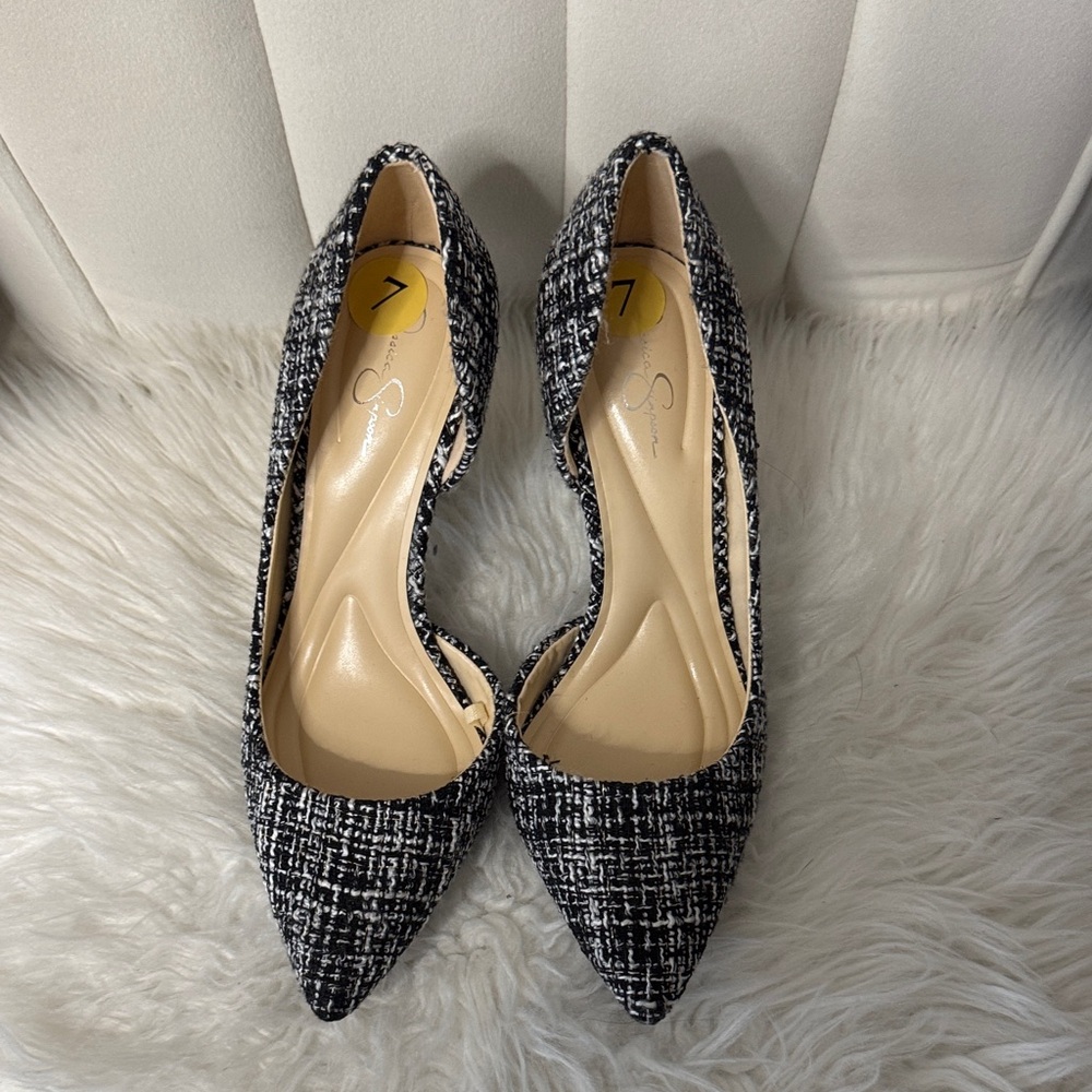 Jessica Simpson Black and White Tweed Heels